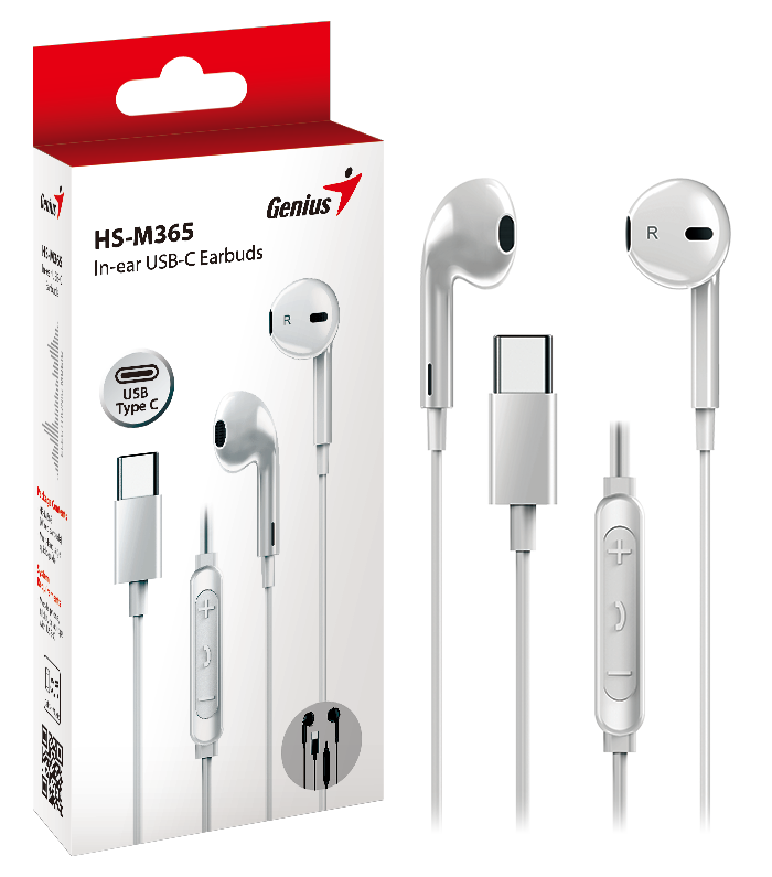 Genius Mobile Headset In-Ear USB-C Inline Control HS-M365 White