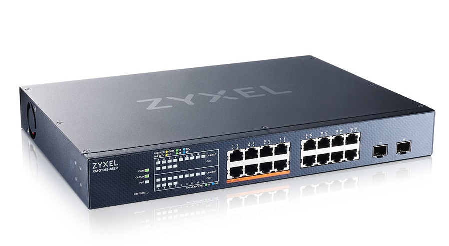 Zyxel Switch PoE Multi-Gig 2.5G Cloud Managed 8PoE + 8RJ45 + 2SFP+ 180W XMG1915-18EP