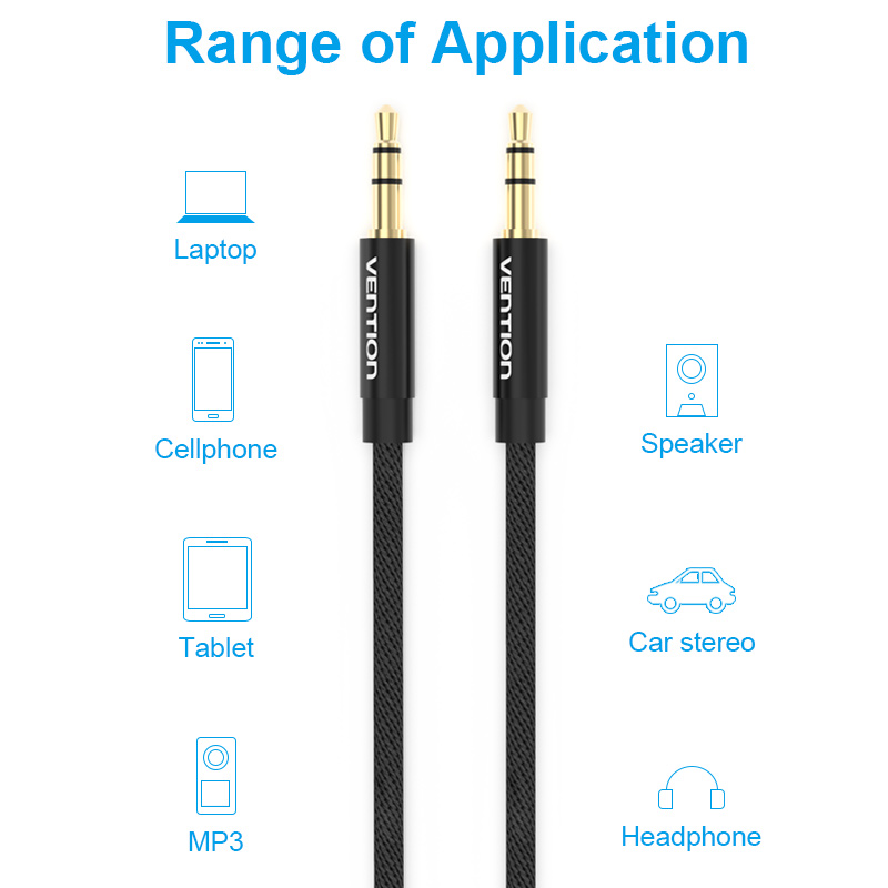 Vention AUDIO 3.5mm M-M Cable Braided Metal 1.0m BAGBF