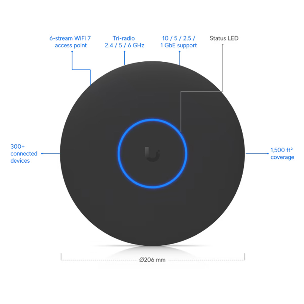 Ubiquiti UniFi 7 PRO XG Wi-Fi 7 Ceiling Access Point U7-Pro-XG Black