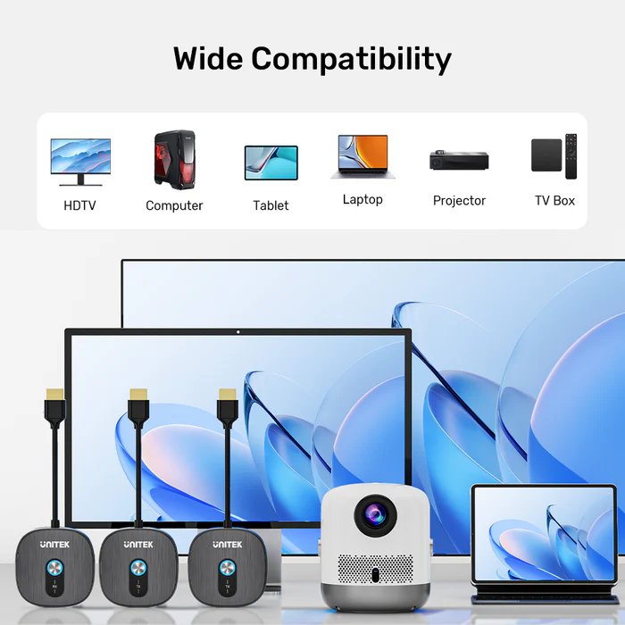 Unitek Wireless HDMl Transmitter & Receiver Kit 1 PC to x 2 Monitors (max up to 4) 1080p up to 50m V1711A