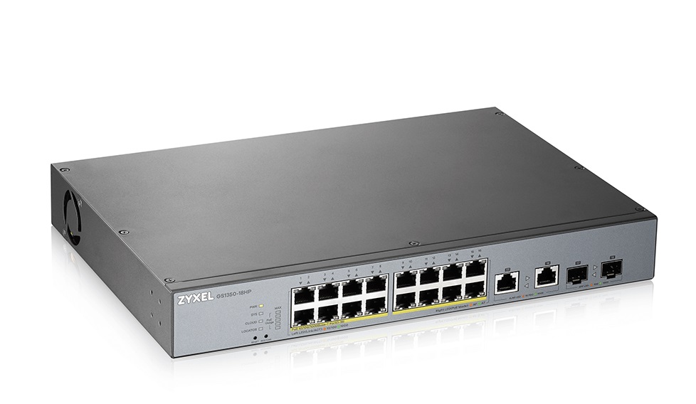 Zyxel SP 18-Port Gigabit PoE Cloud Managed Switch, 16 x PoE 250W GS1350-18HP