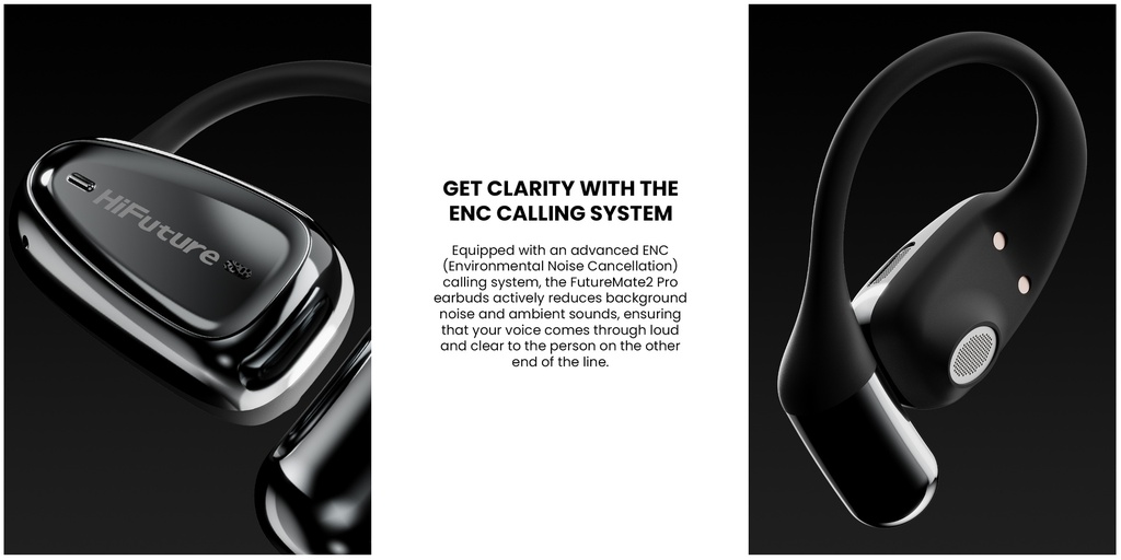 HiFuture FutureMate 2 PRO Black Open Ear Buds with ENC IPX5