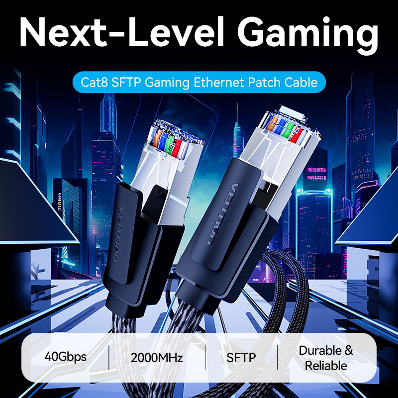 Vention NETWORK Cable CAT8 SFTP Braided 3.0m Black-Nickel IKOBI