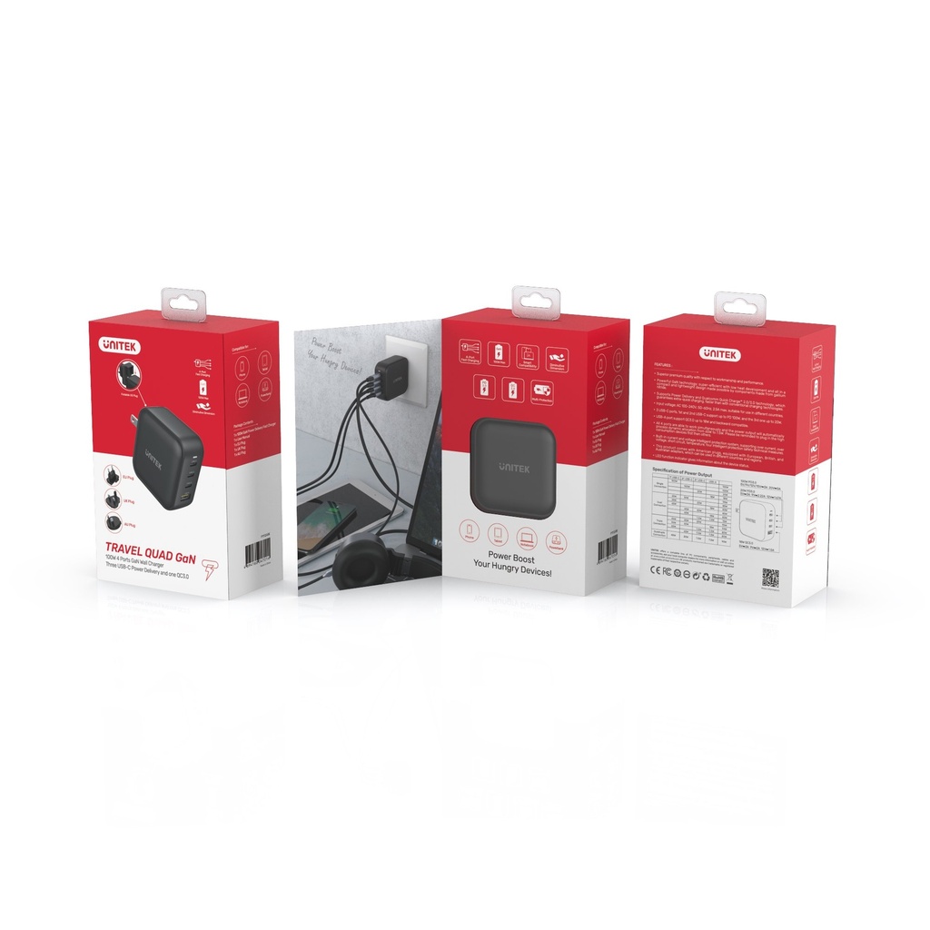 Unitek P1112ABK 100W 4in1 GaN Multiplug Charger Black