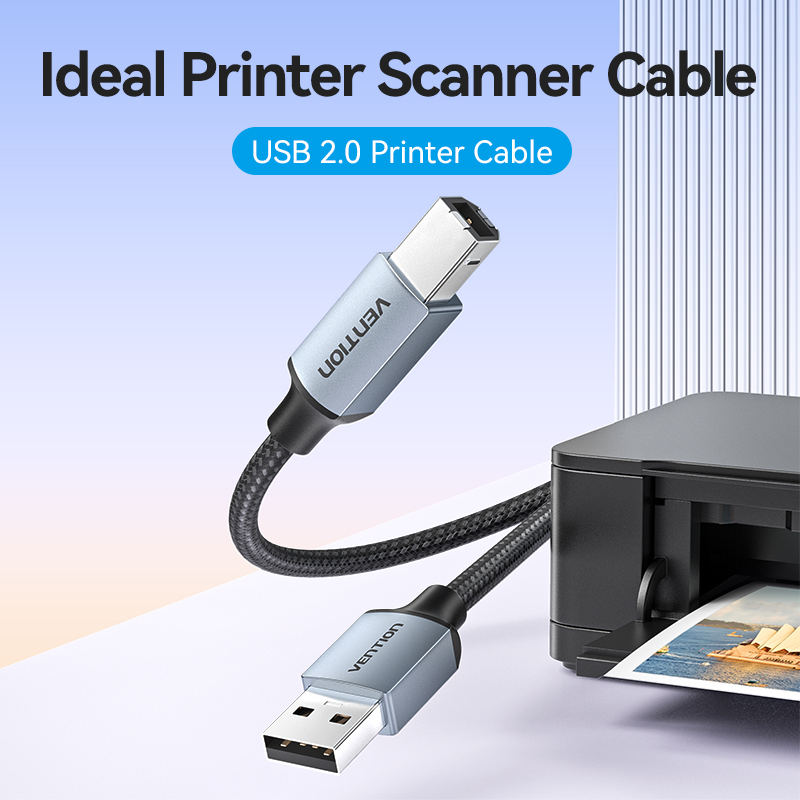Vention IT Cable USB-A 2.0 to USB-B Printer Braided 5.0m Aluminium Grey CTTHJ