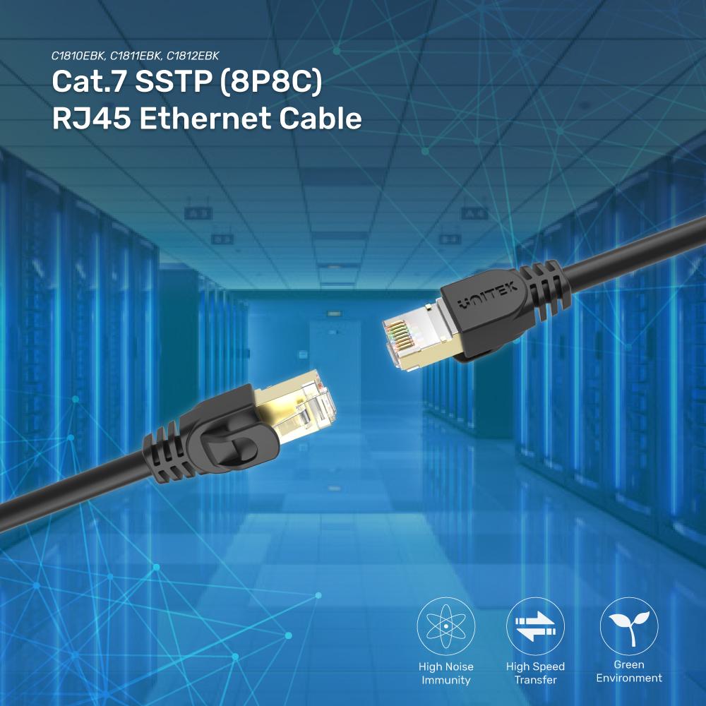 Unitek C1814EBK CAT7 SSTP Pure Copper Ethernet Cable 15.0m Black