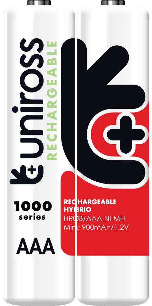 Uniross AAA 1000 Hybrio Rechargable Batteries 4Pcs