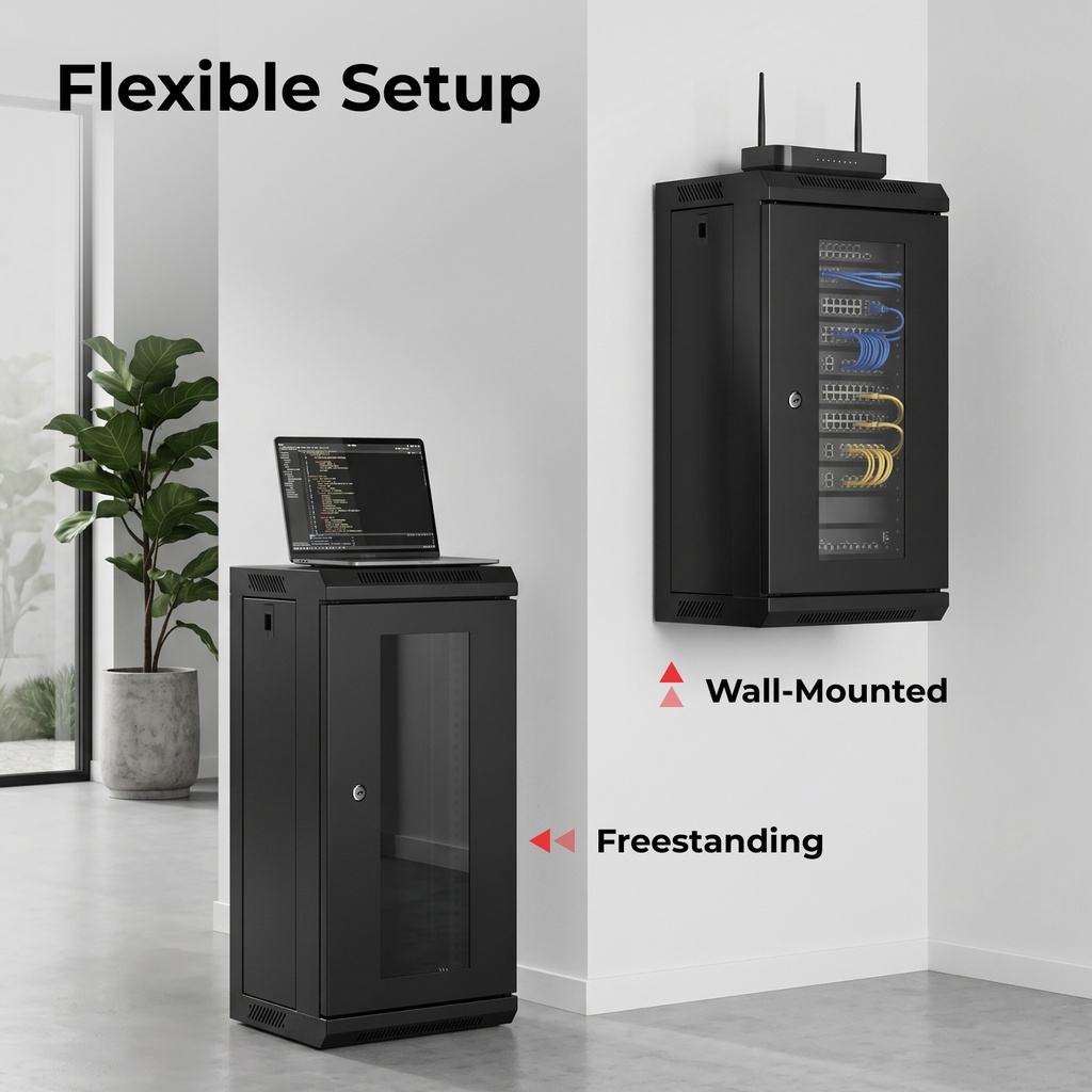 Lumivida Rack Wall 12U 10” with Glass Front Door & Removable Side Door (assebled) CAB-010-12U