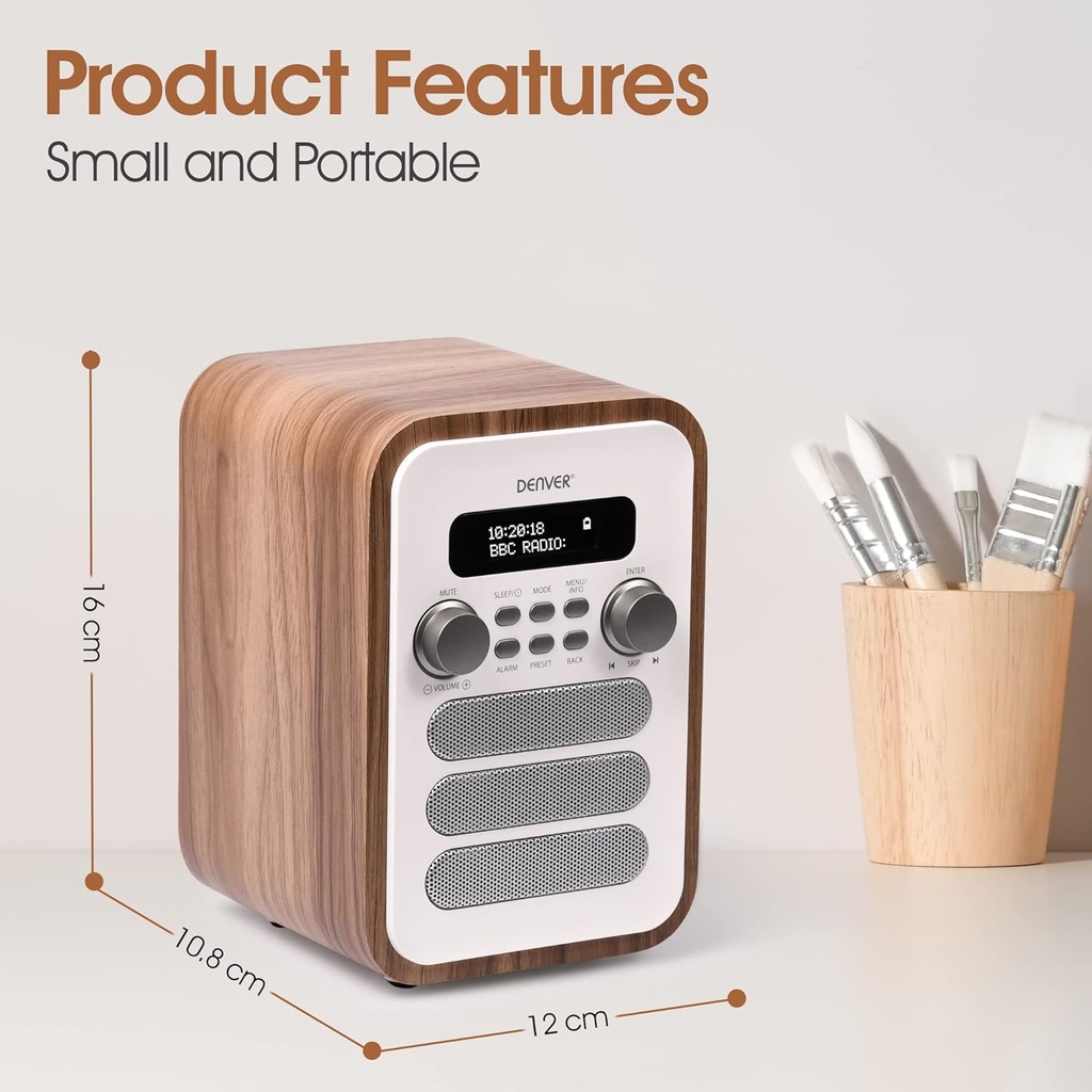 Denver DAB-48W White Wooden FM Radio with Bluetooth