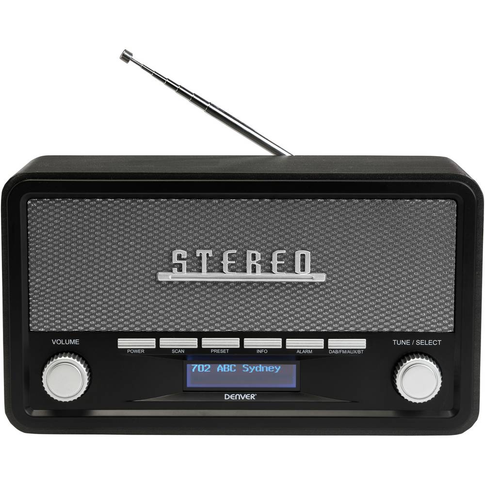 Denver DAB-18DGR FM Radio with Bluetooth, Alarm, Aux In (Works by Mains or 4xC Batteries)