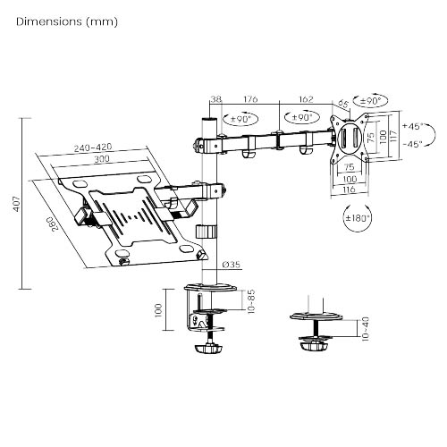 Brateck Monitor Mount Dual with Laptop Tray LDT66-C024ML