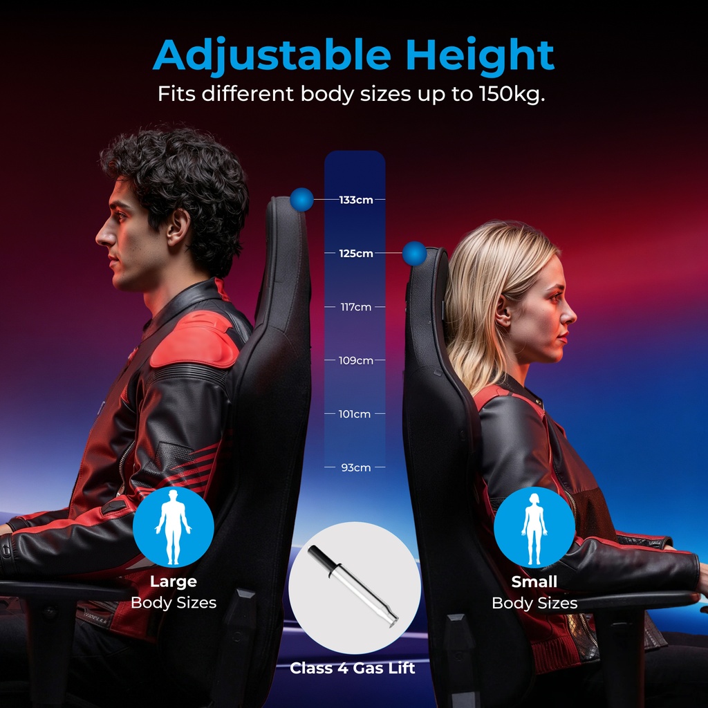 Lumivida Gaming Chair with Adjustable Height/Headrest/Armrests Titltable Backrest & RGB Lights Black GCH01-1-01