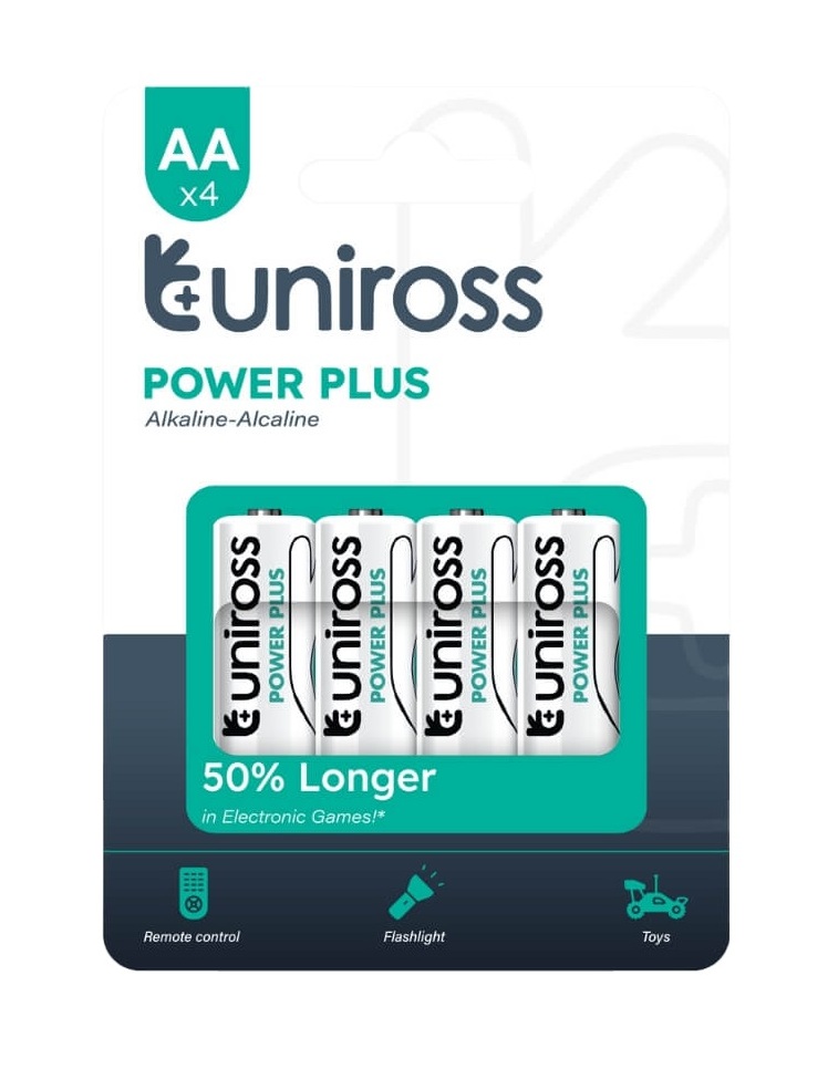 Uniross Alkaline AA Power Plus Batteries 4 Pcs (Bundle of 15 packs)