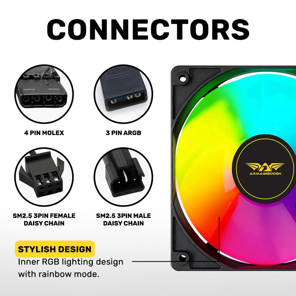 Armaggeddon Gaming Cooling Fan Set 4pcs ARGB KIT 6000 Pro Black
