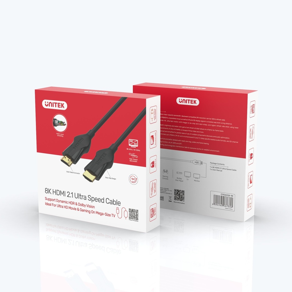 Unitek C11060BK-1M 8K HDMI 2.1 120Hz Cable 1.0m