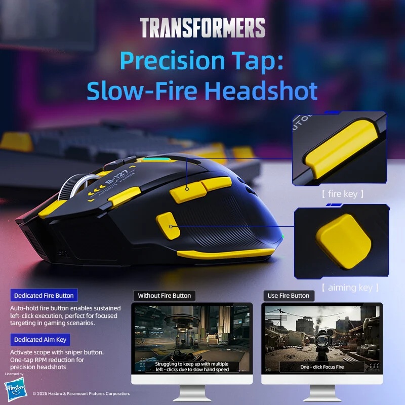 Transformers Gaming Mouse Wireless ,Tri-Mode Bluetooth/2.4G/Wired, USB-C Rechargeable TF-GM01 Black