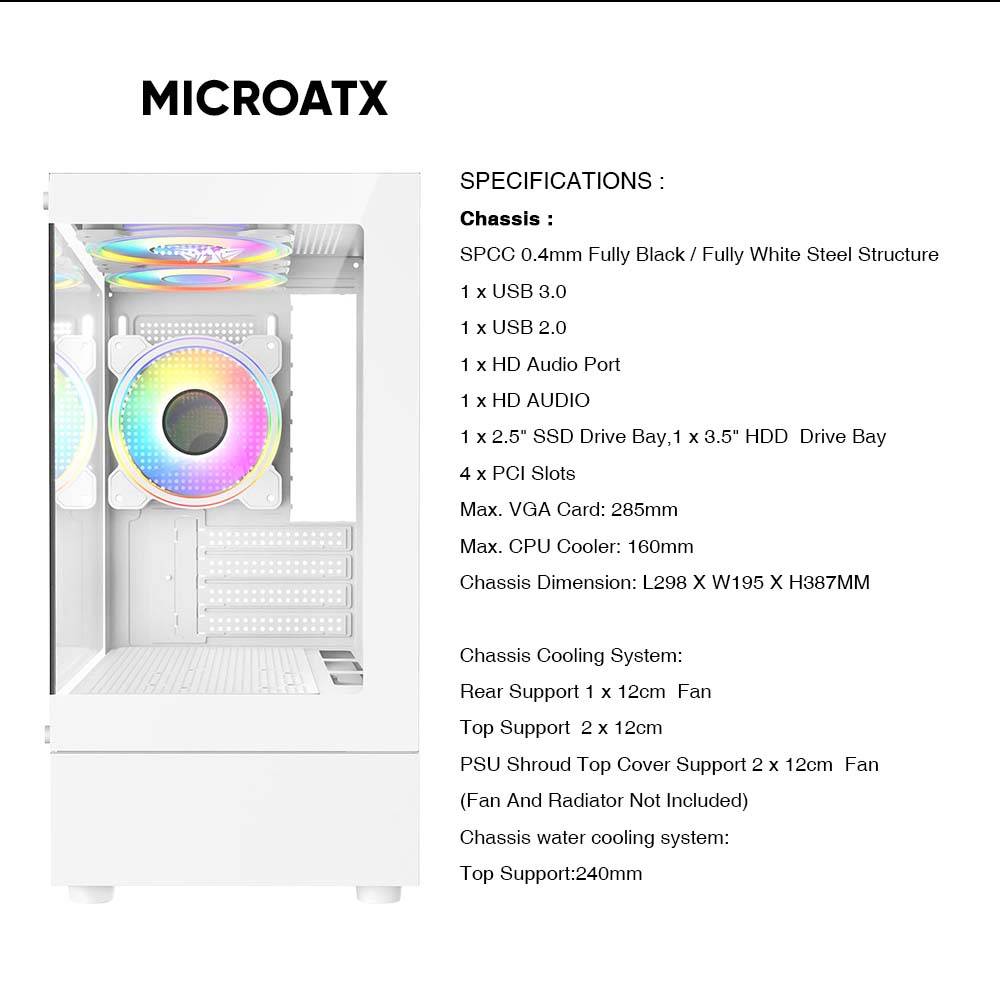 Armaggeddon Gaming Case M-ATX AQUARON DUPLEX 2 CHROMA White (3x Chroma Fans)
