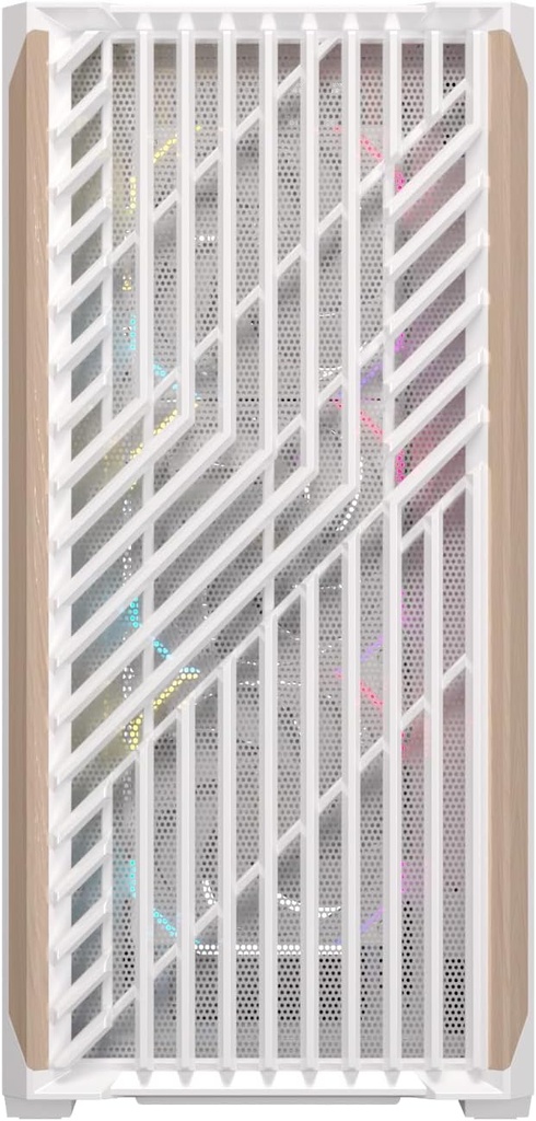 Einarex PC Case ATX P800 Core Black , Wood Front Panel, Tempered Glass Side Panel , 1 Rear Fan Pre-Installed White