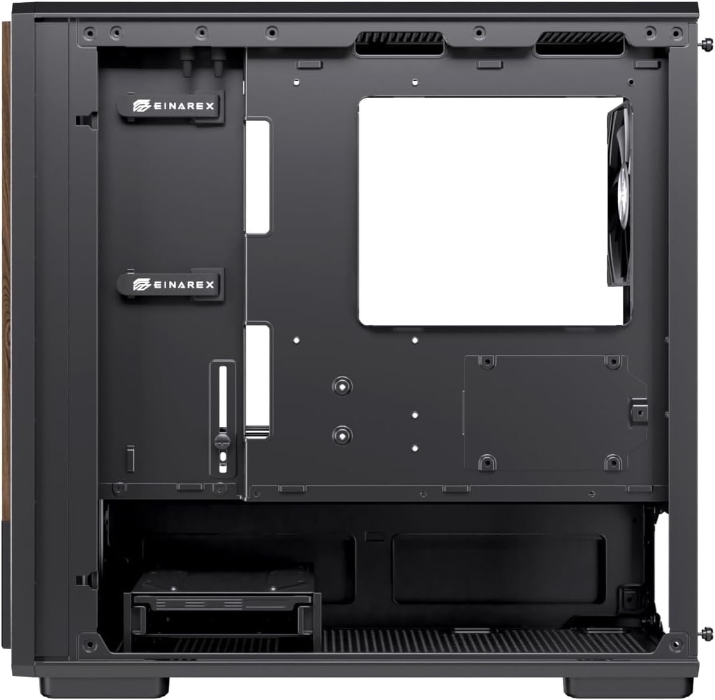 Einarex PC Case mATX PM400 Core, Wood Front Panel, Tempered Glass Side Panel , 1 Rear Fan Pre-Installed, Black