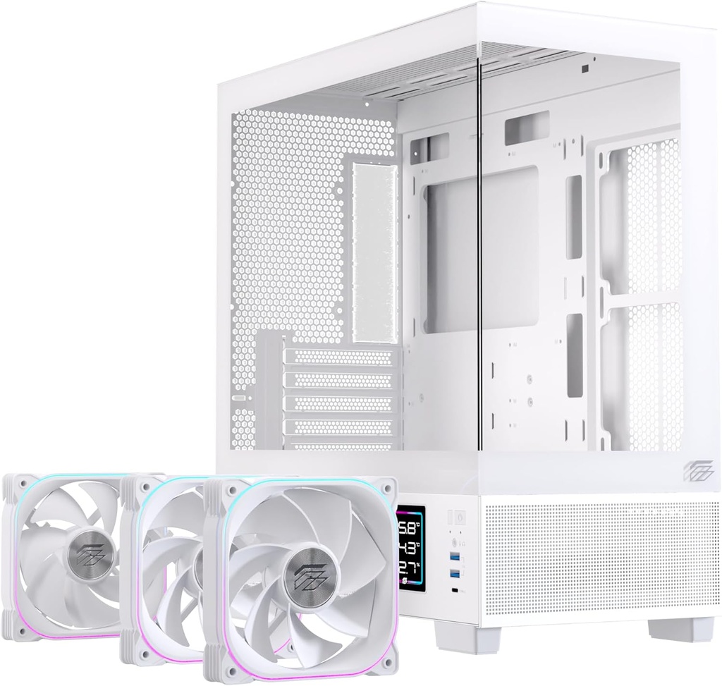 Einarex PC Case mATX SM501D RGB 3x Pre-Installed Fans , Display, White