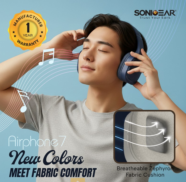 SonicGear Headphones Bluetooth Fabric + Foldable AIRPHONE 7 Graphite
