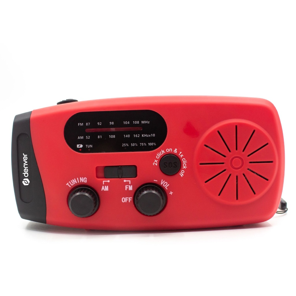 Denver AUDIO Radio Portable Solar & Crank Powered with Flashlight & SOS Function SCR-2007 Red