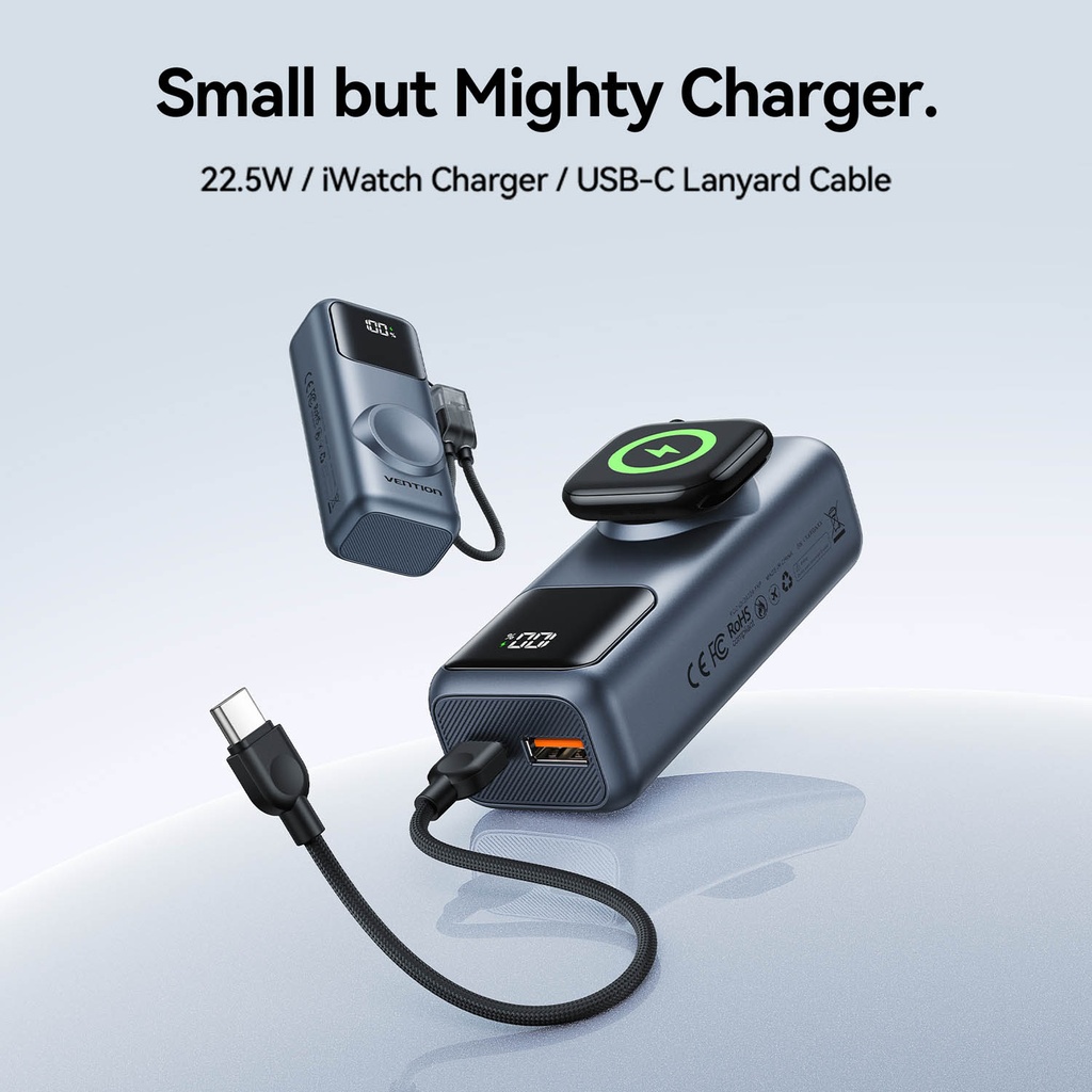 Vention MA Powerbank 10000mAh 22.5W Mini Size & Apple Watch Charging Grey FKPH0