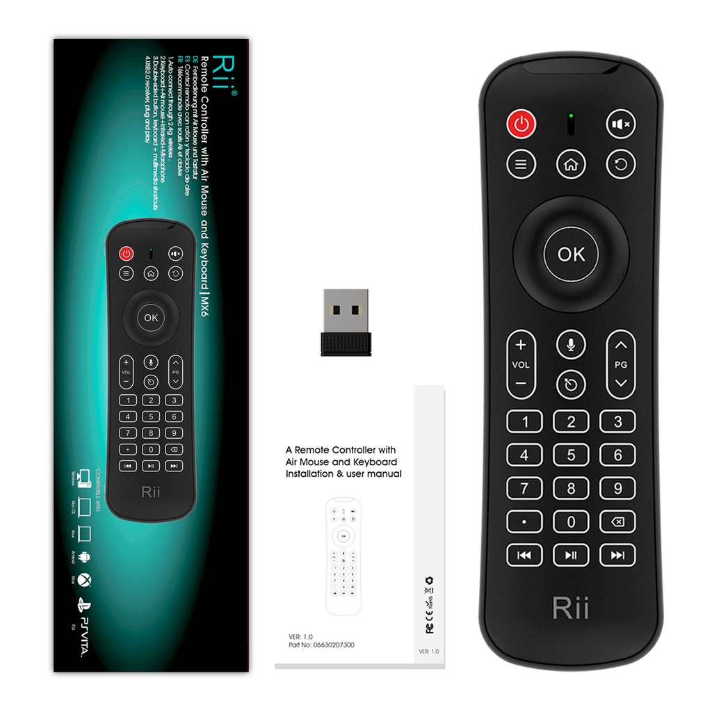 Rii Remote Control with Wireless Keyboard 2.4GHz, AirMouse & Microphone MX6