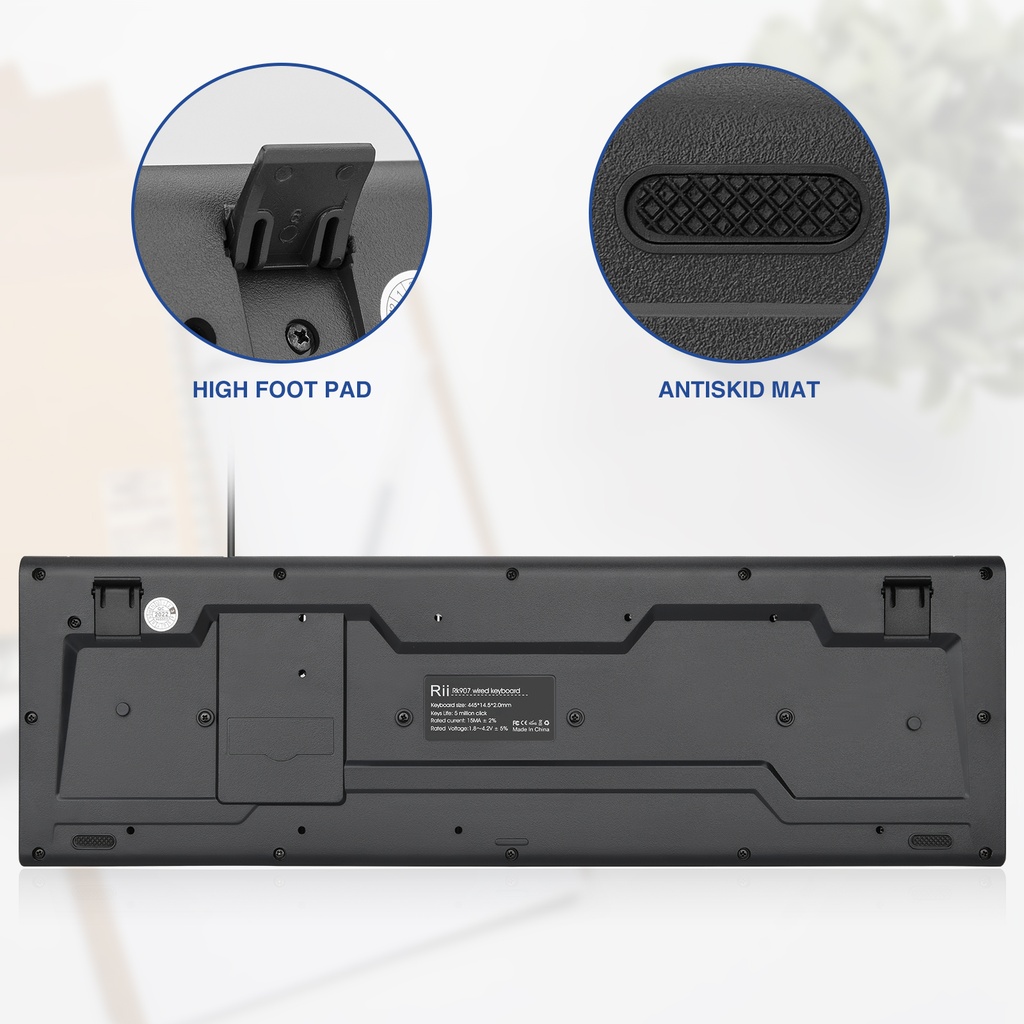 Rii Keyboard Wired Ultra-Slim Silent Full Sized RK907