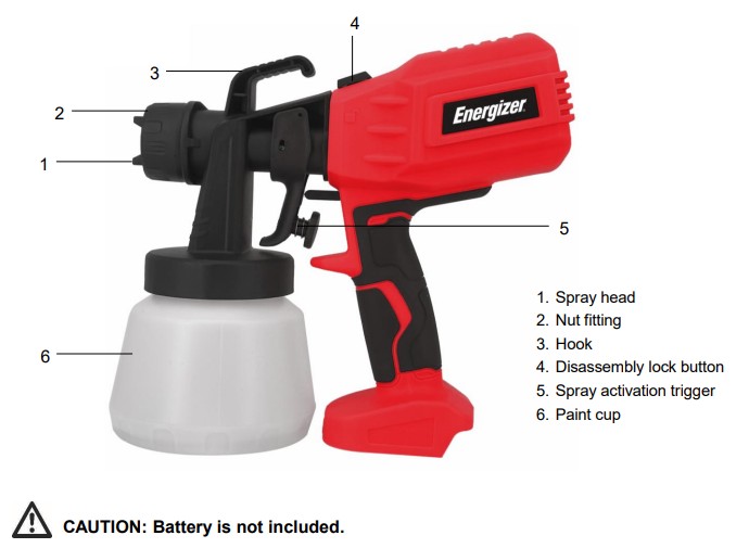 Energizer Power Tool Cordless Paint Spray Gun Without Battery 20V or Charger