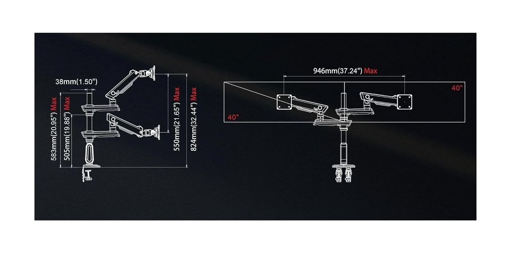 NBMounts D9C Monitor Desk Mount 2x Arms Heavy Duty