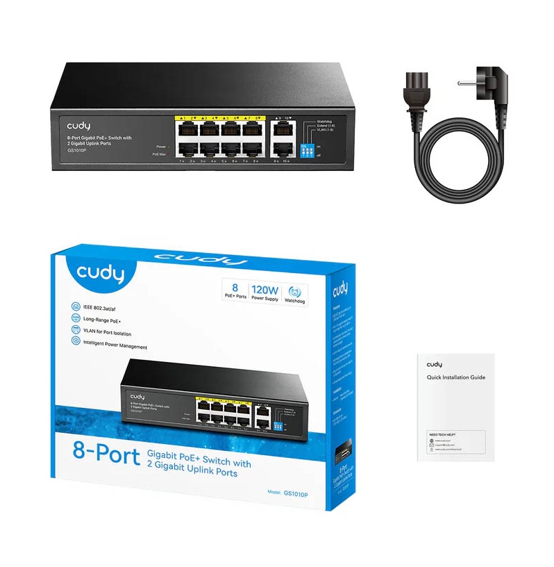 Cudy Switch PoE Gigabit 8PoE + 2GbE Uplink 120W GS1010P