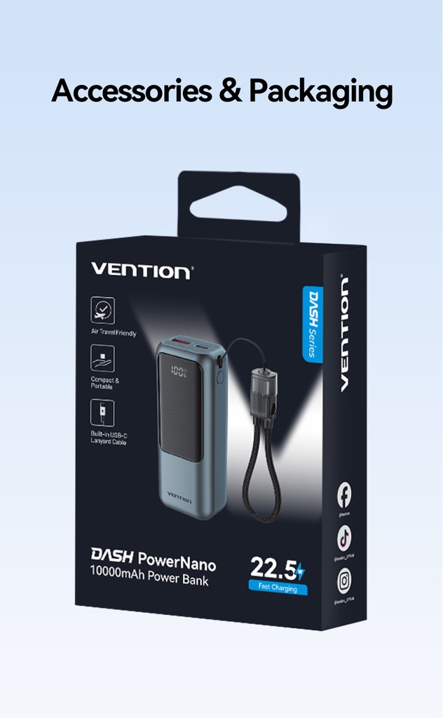Vention Powerbank 10000mAh 22.5W Built-in USB-C Lanyard + Display FKOH0