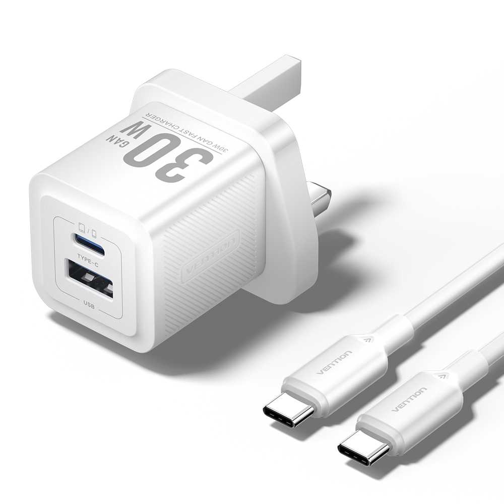 Vention Charger Wall GaN 30W 1xA 1xC+USBC Cable White TZ-FEQW0-UK-01