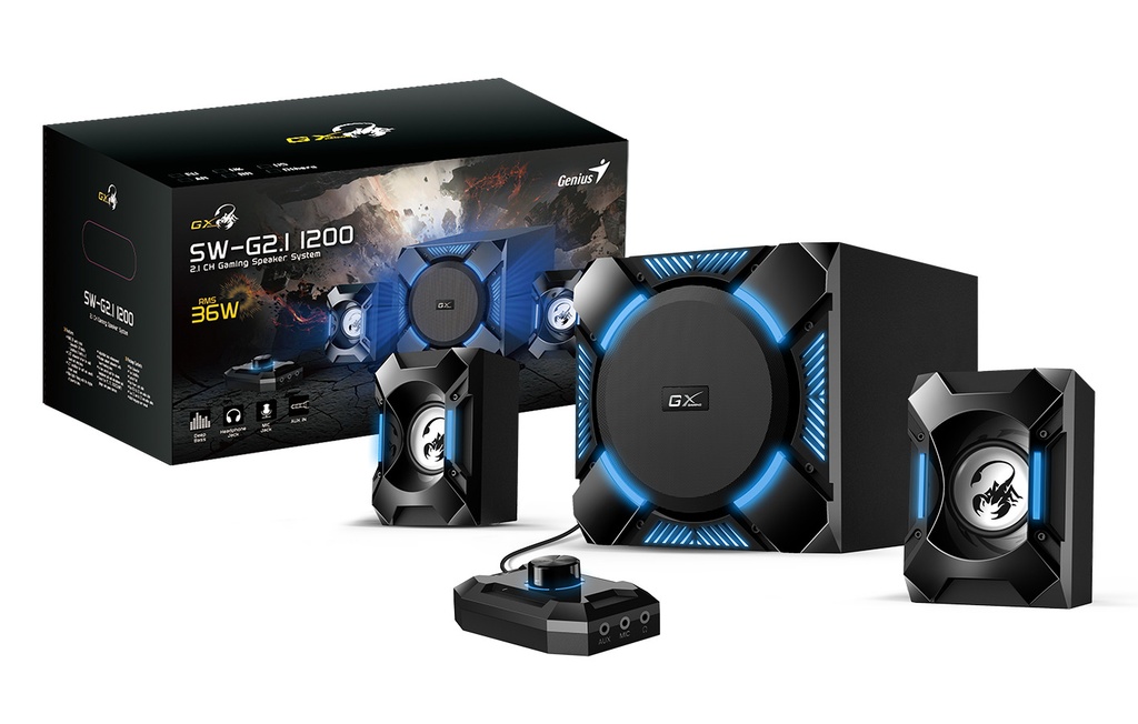 Genius Speakers 2.1 CH Gaming Speaker System 36W RMS SW-G2.1 1200