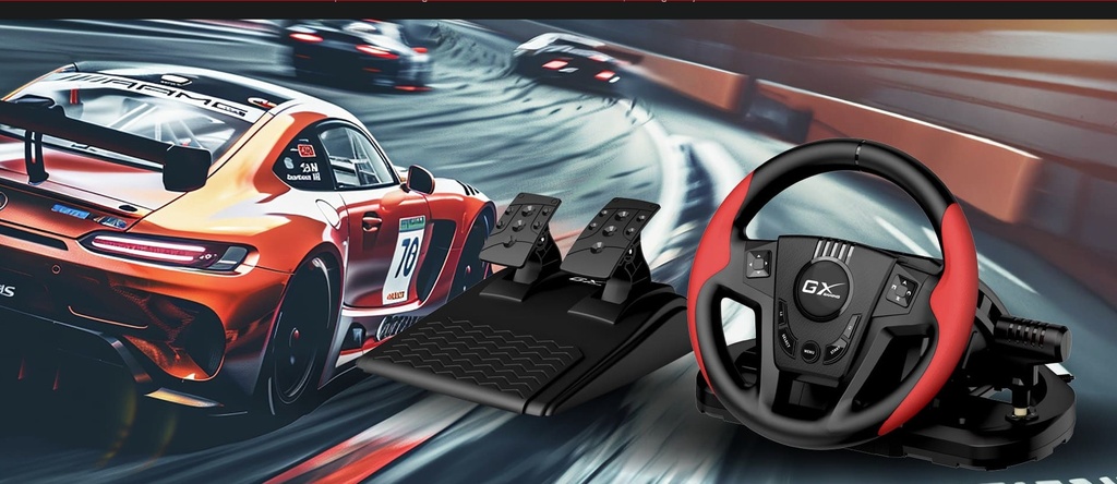 Genius Gaming Wheel Vibration-Gears-2xFoot Pedals PC/PS3/PS4 SpeedMaster