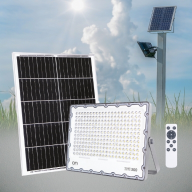 GBC ON LED PRO 300 Solar LED Floodlight with Panel & Remote 3700 lumens 300W