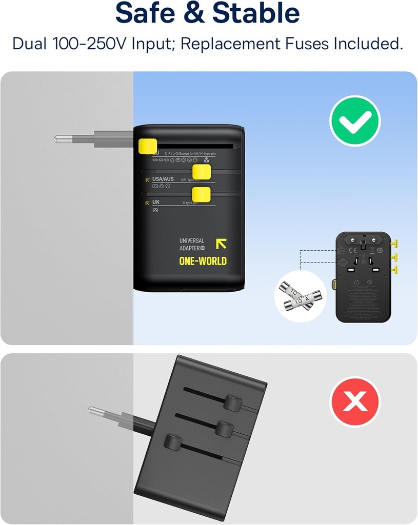 Baseus Charger Wall 70W EnerCore CG11 Universal Travel Adapter with Retractable Cable s Black