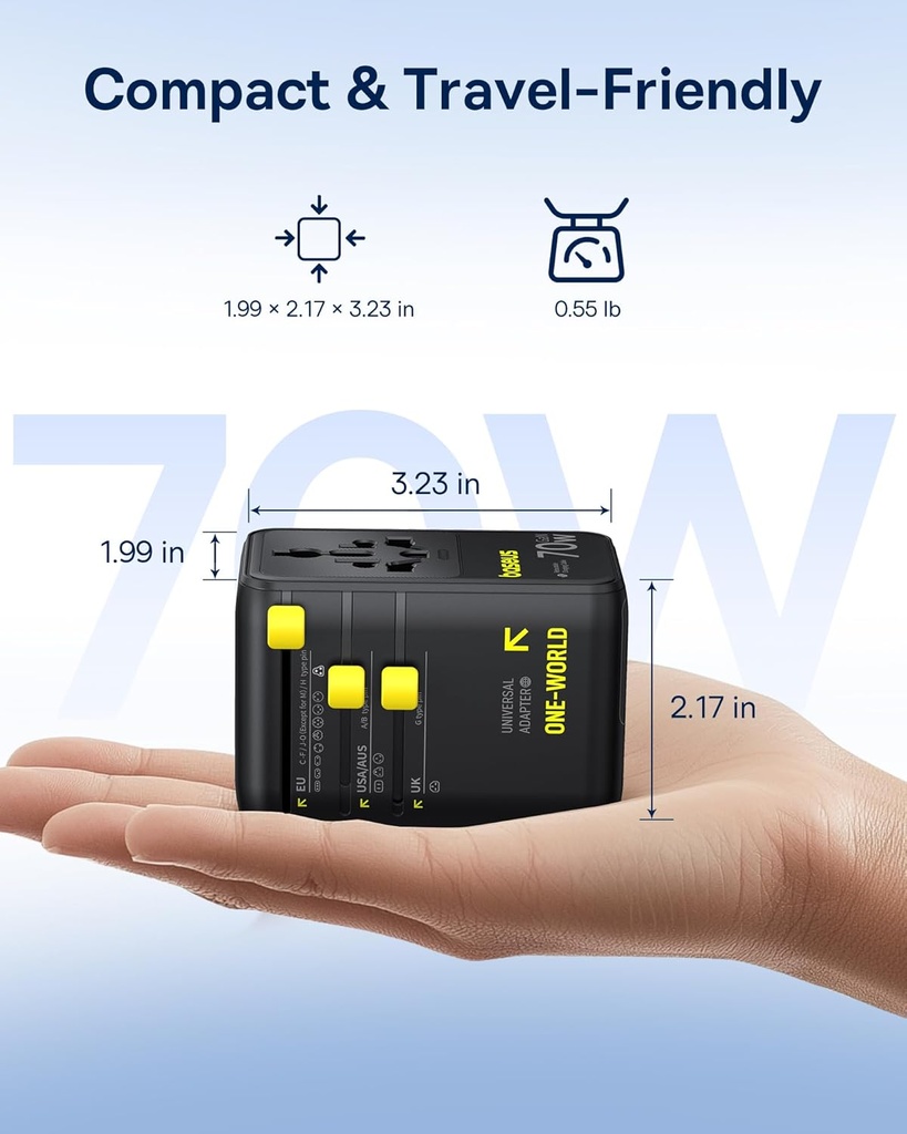 Baseus Charger Wall 70W EnerCore CG11 Universal Travel Adapter with Retractable Cable s Black