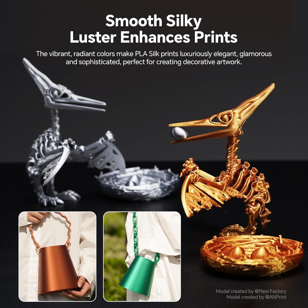 Anycubic PLA Silk Filament White 1Kg. Ideal Usage: Display models, figurines, cosplay armor/props, vases, jewelry, and d