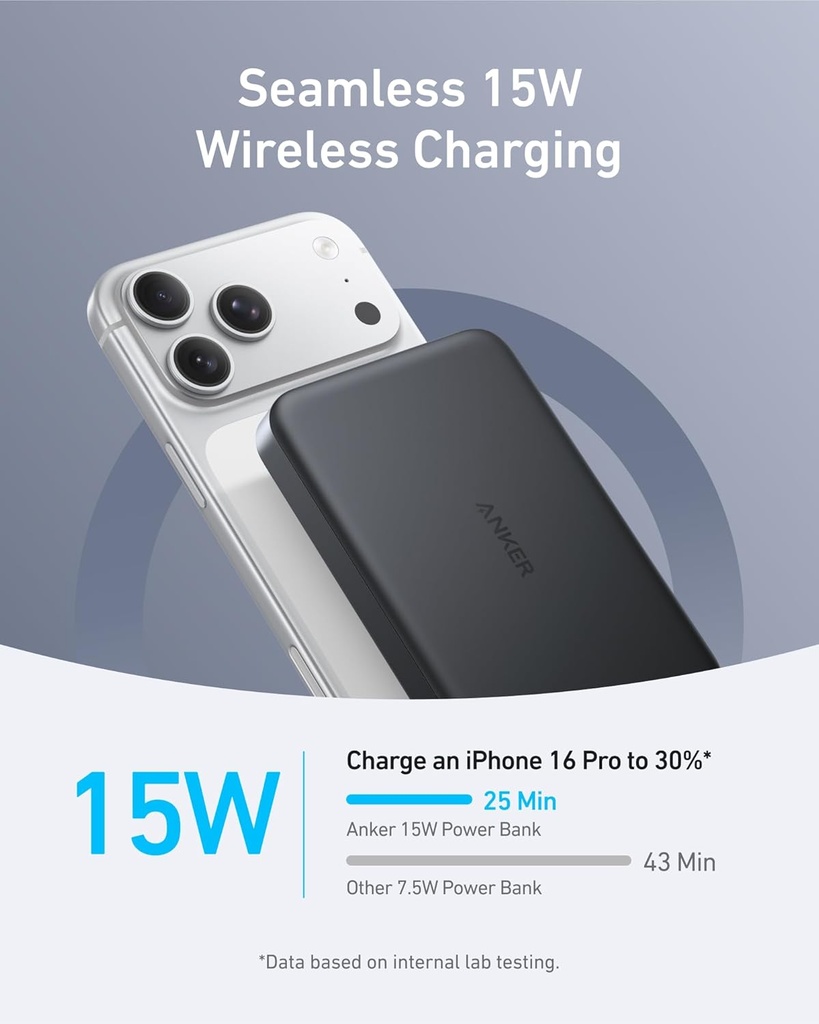 Anker Mobile Powerbank Wireless 10000 15W Ultra Slim Qi2 MagGo Black