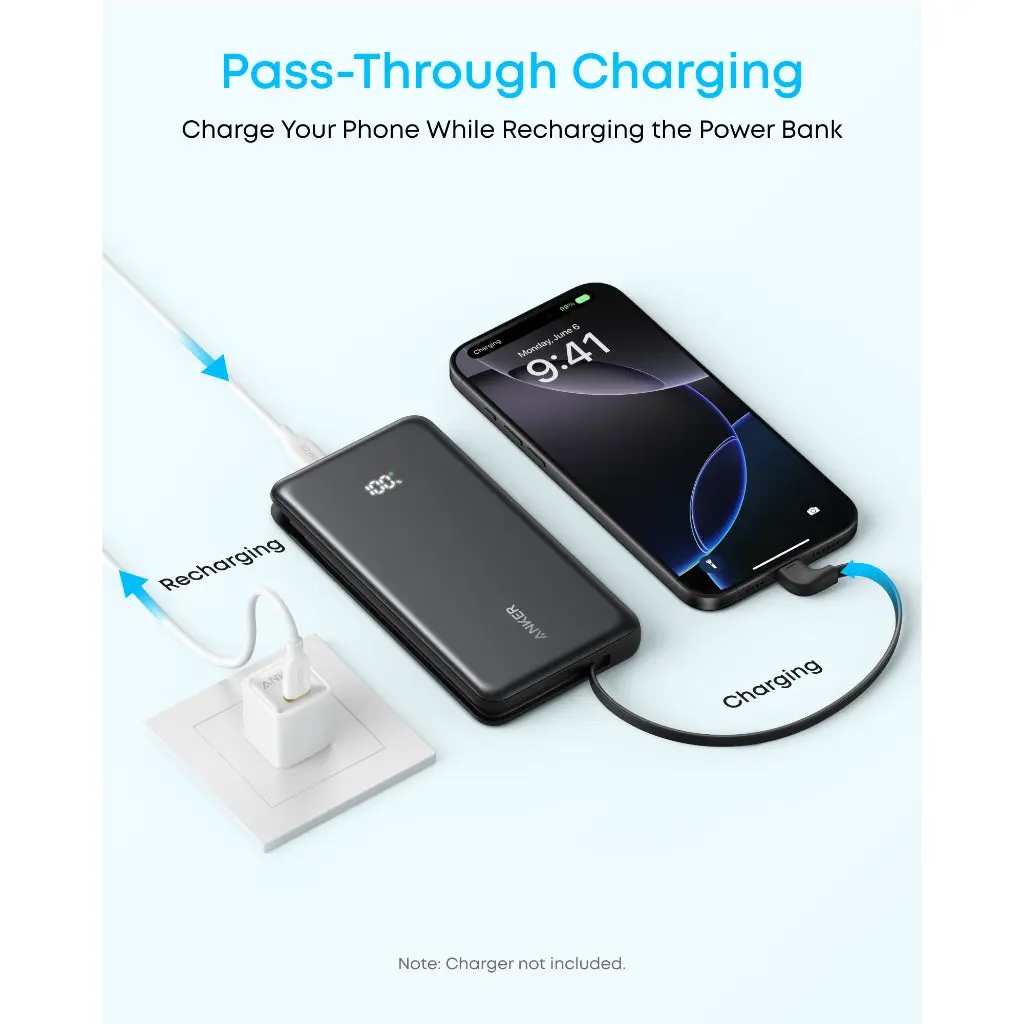 Anker Mobile Powerbank 10000 22.5W Built-In USB-C Cable Black