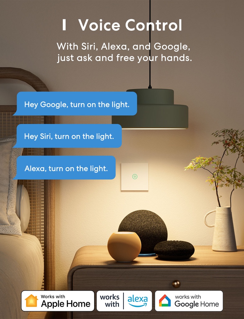 Meross Homekit Smart Wi-Fi Wall Switch 1-Gang 1-way MSS510HK-EU