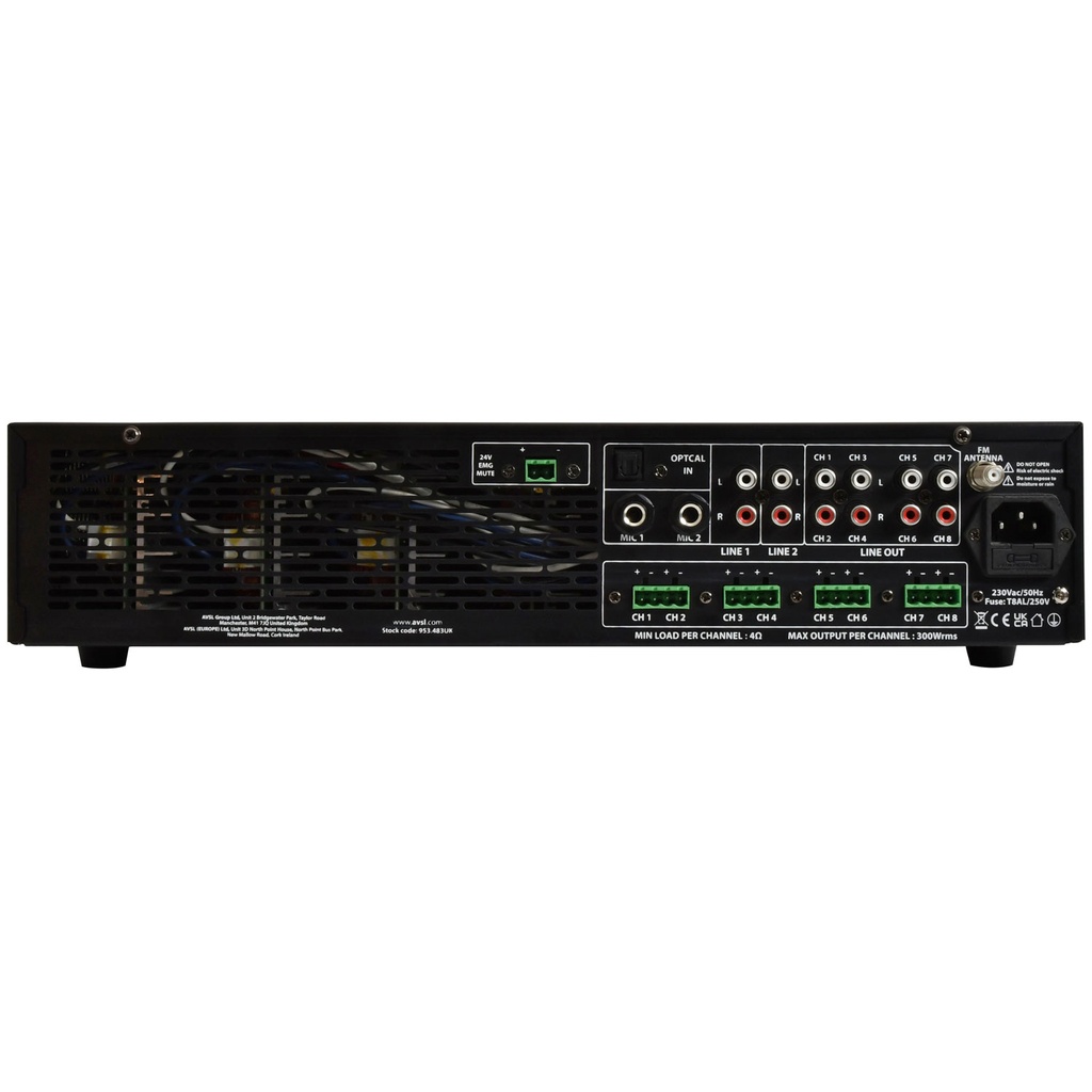 Adastra A8300 8x300W Rack Mount Amplifier BT/USB/FM 953.483UK