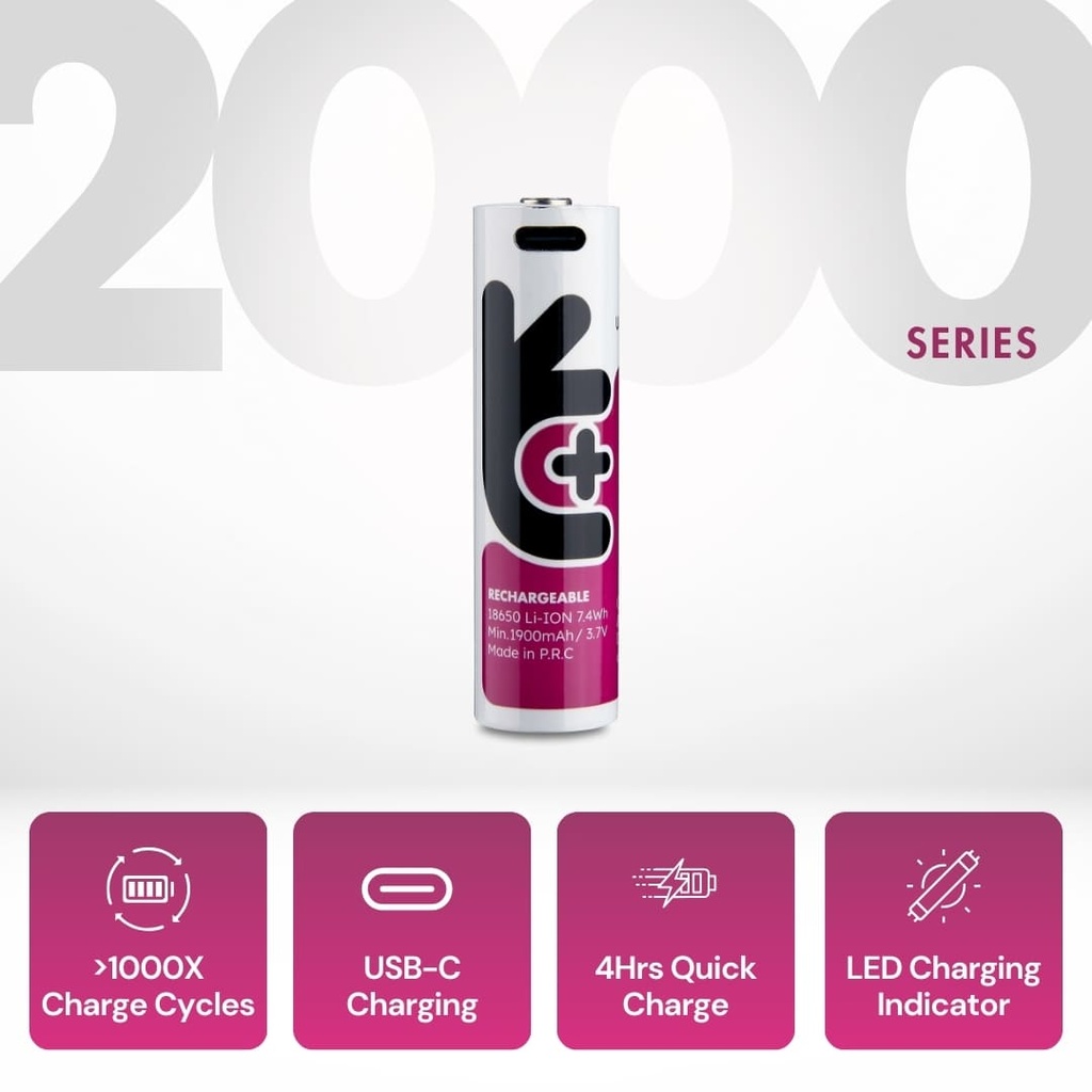 Uniross USB-C Rechargeable 18650 Lithium Battery 2000mah (1pc)