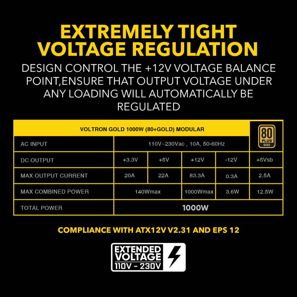Armaggeddon VOLTRON GOLD 1000 Certified 1000W Modular Gaming Power Supply