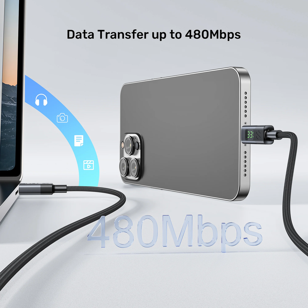 Unitek USB-C Cable PD60W Braided with Display 3.0m C14158A-3M