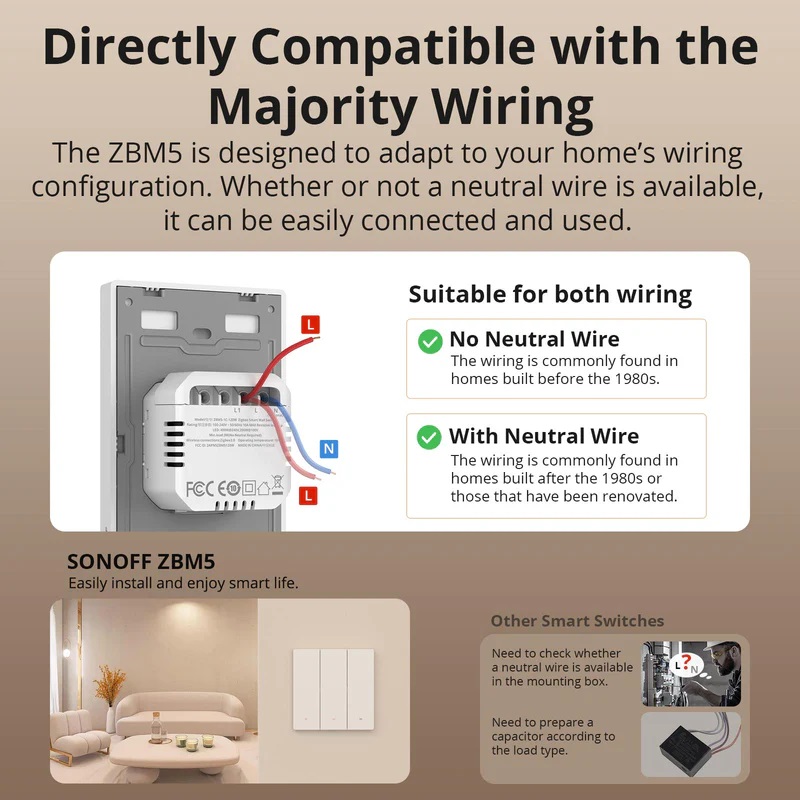 Sonoff Zigbee M5 WiFi Smart Wall Mechanical Switch (No neutral) 1-Button White