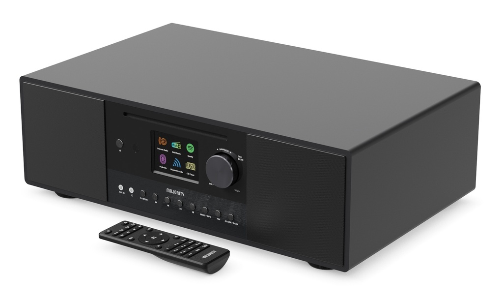 Majority QUADRIGA 2.1 Mini HiFi 120W with 6'' Subwoofer, CD Player, Internet Radio, Bluetooth, USB & Optical Input
